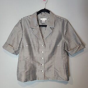 Vtg Womens Silk Button Down Top Tailored Gingham Euro Summer Old Money Preppy 10
